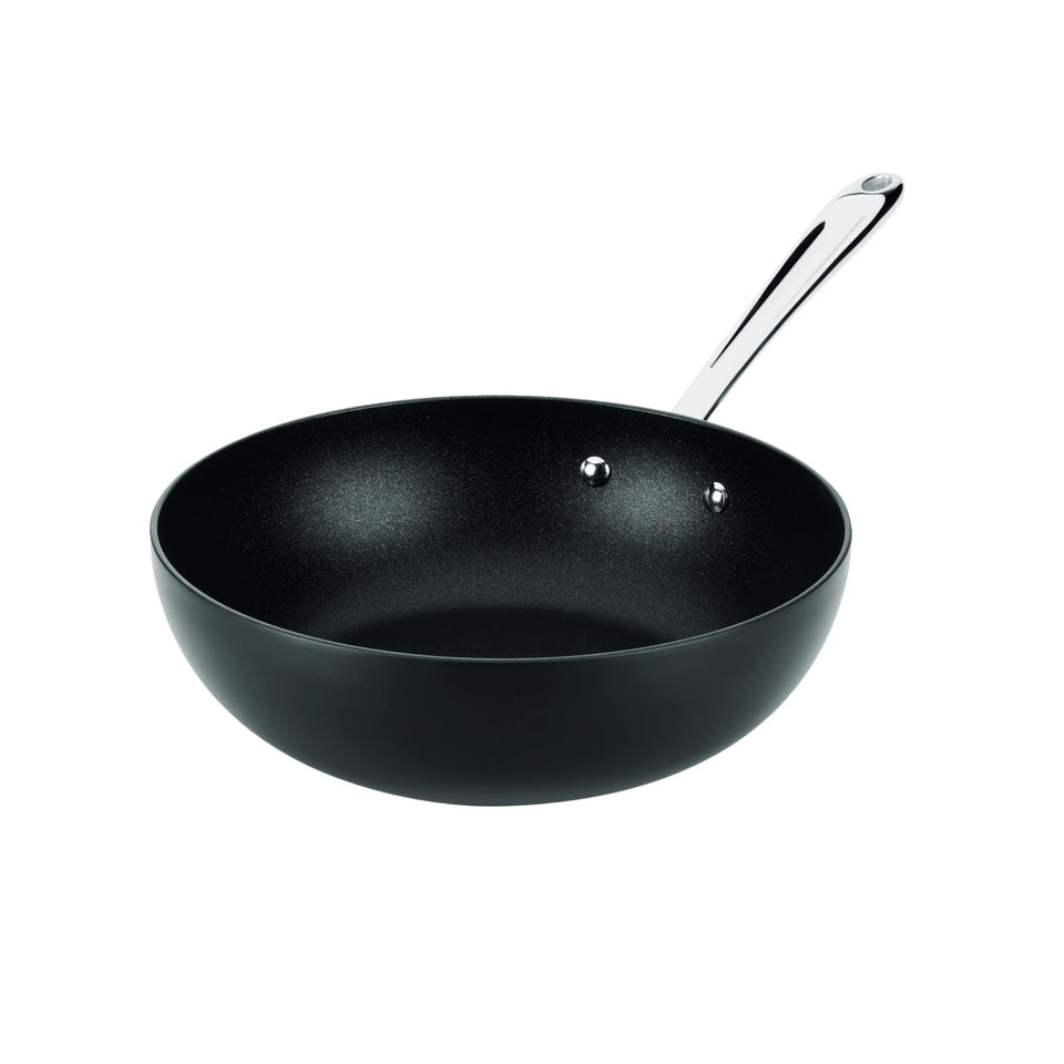 All-Clad HA1 Expert Wok 10-inch front view with even-heat nonstick surface for quick searing.