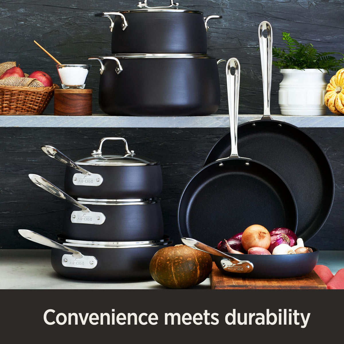 All-Clad HA1 12-inch fry pan front view for large portions.
