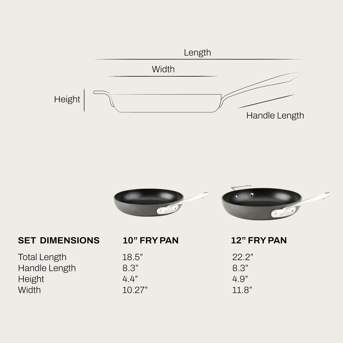 All-Clad HA1 fry pan stainless steel handle for a secure grip.