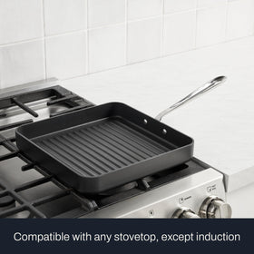 Raised ridges on All-Clad HA1 grill pan create restaurant-style marks.