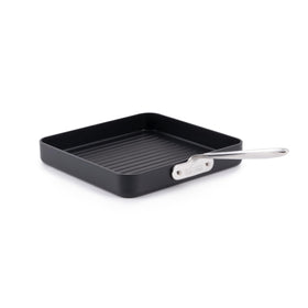 All-Clad HA1 grill pan 11x11 inch surface for even searing.