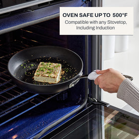 All-Clad HA1 PTFE nonstick coating close-up emphasizing easy cleanup.