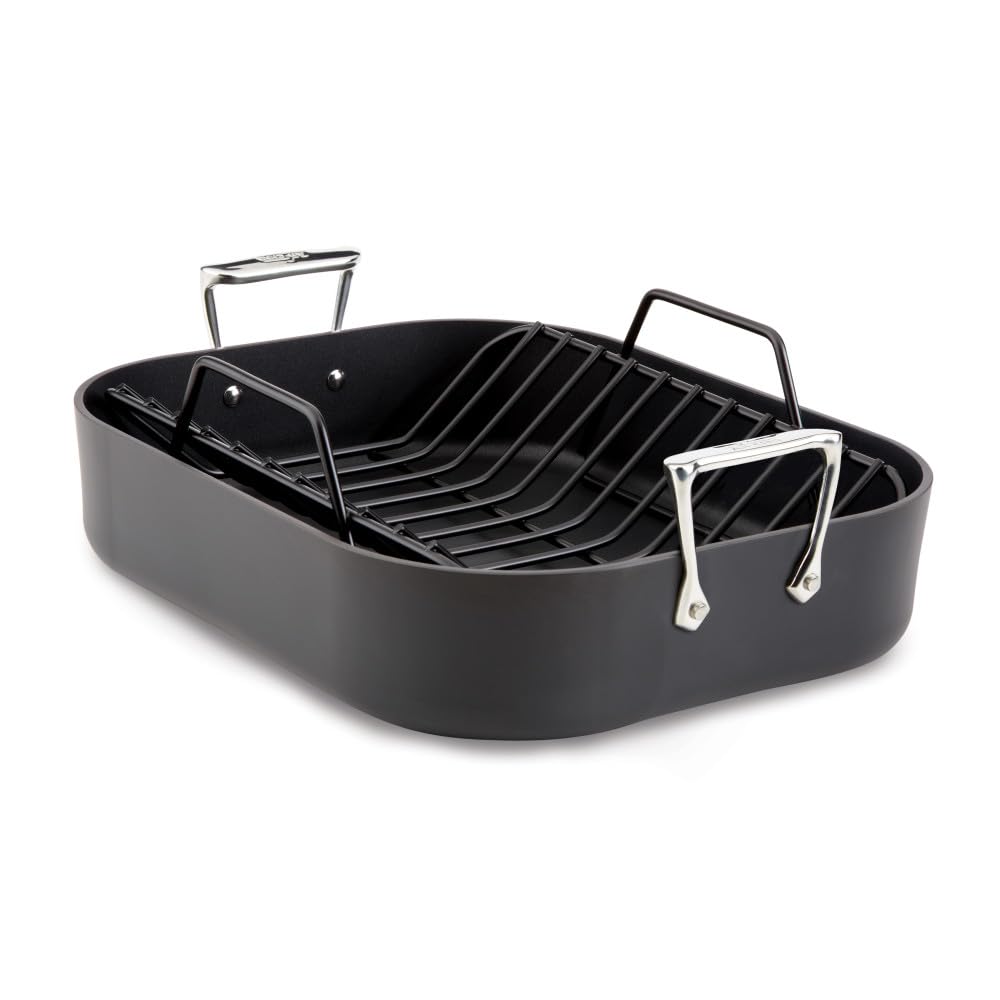 All-Clad HA1 roaster 13x16 inch with nonstick rack for easy release and even browning.