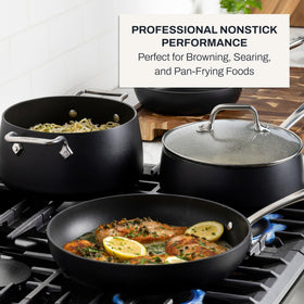 All-Clad HA1 tempered glass lids provide clear visibility while cooking.