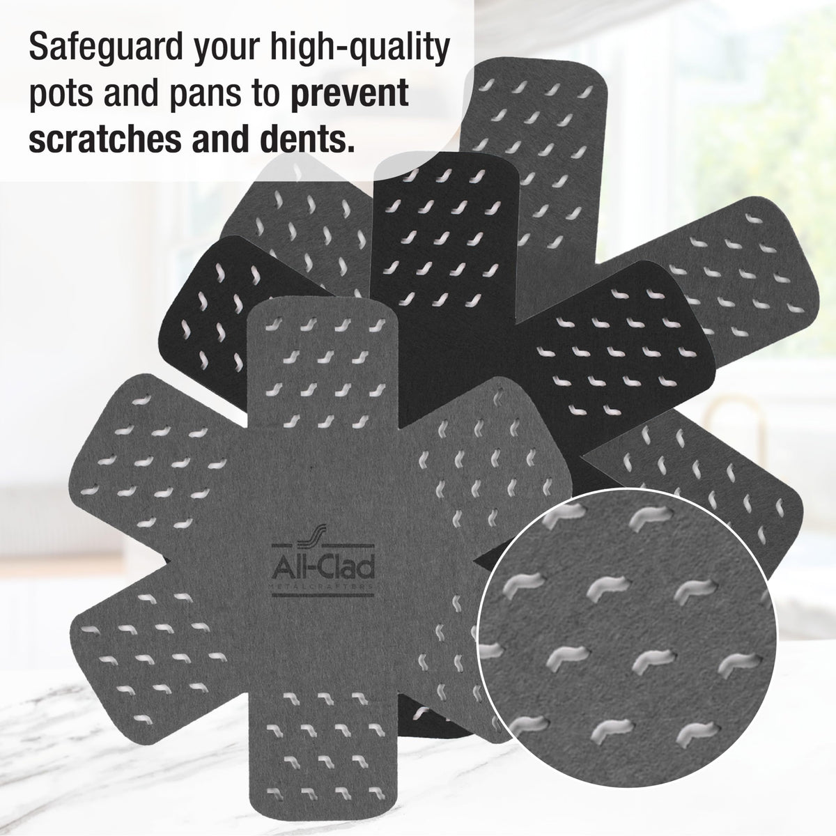 All-Clad non-slip grips provide a heat-resistant, comfortable handle for hot pots and pans