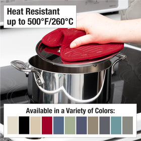 All-Clad pot holders double as hot pads to protect countertops.