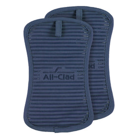 Close-up of All-Clad indigo pot holder showing durable silicone grip