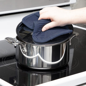 All-Clad silicone cotton pot holder indigo front view with secure grip