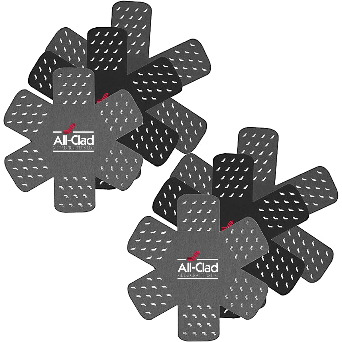All-Clad pot protectors with star-pattern cover protect cookware during storage.
