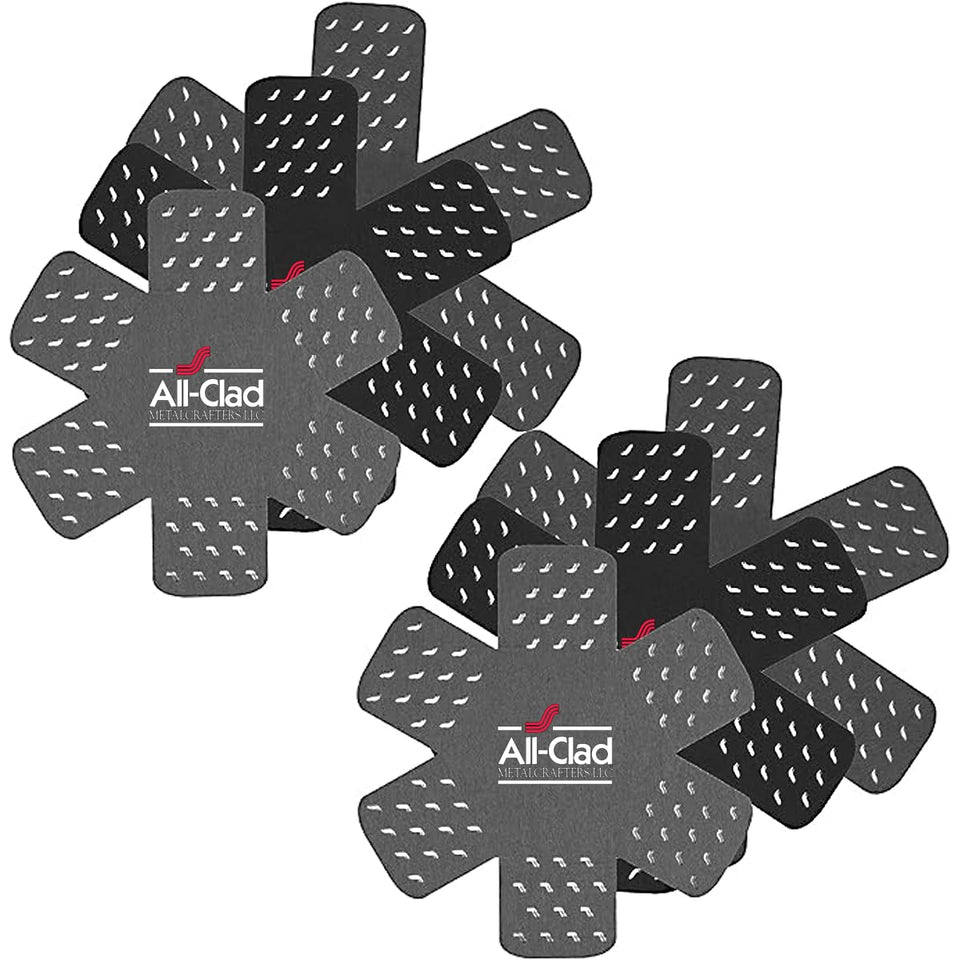 All-Clad pot protectors with star-pattern cover protect cookware during storage.