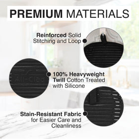 All-Clad pot holder includes hanging loop for easy storage and reach.