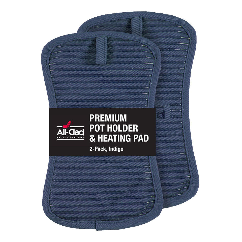 All-Clad premium pot holder indigo 2-pack offers heat protection up to 500°F