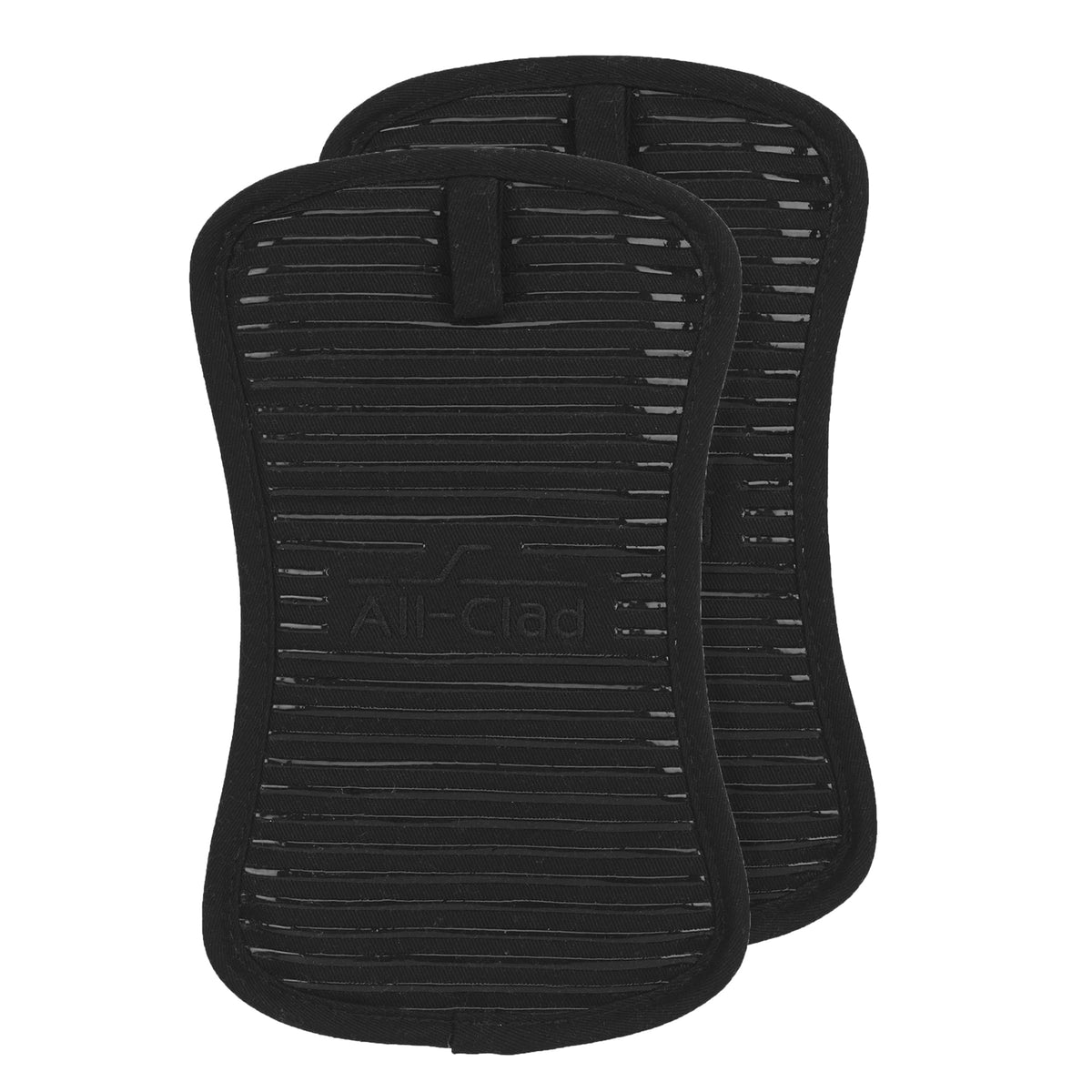 All-Clad premium pot holder with silicone grip provides secure hold while lifting hot cookware.