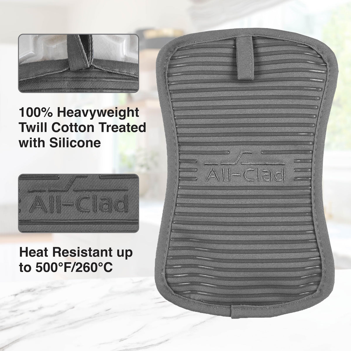 All-Clad premium pot holder 6x10 inches serves as versatile hot pad.