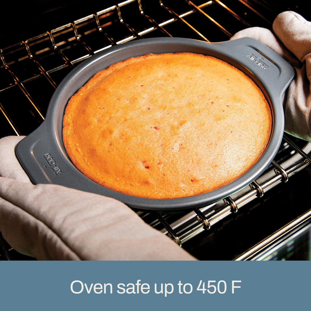 All-Clad Pro-Release 8x8 pan safe to 450°F for versatile baking.