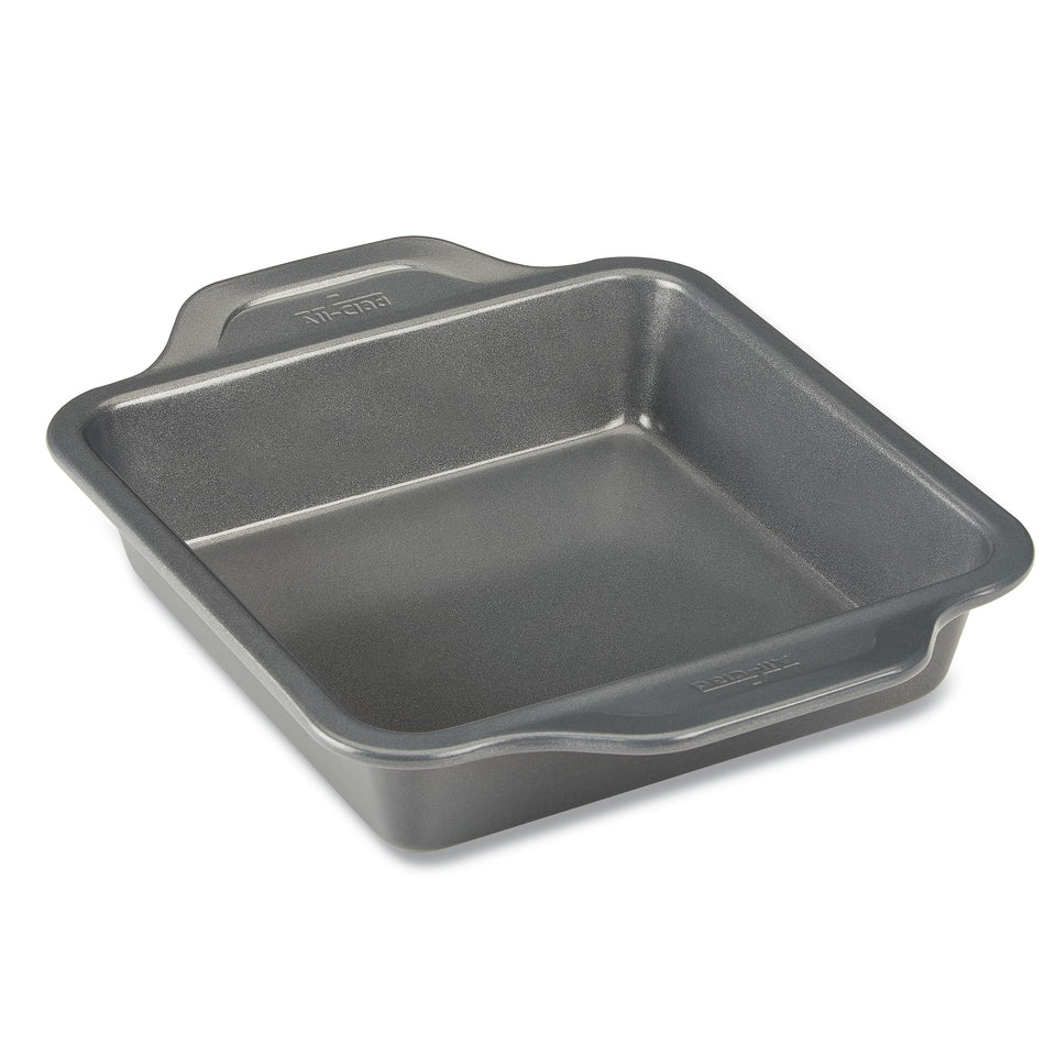 All-Clad Pro-Release square 8x8 pan top view for even baking and effortless release.