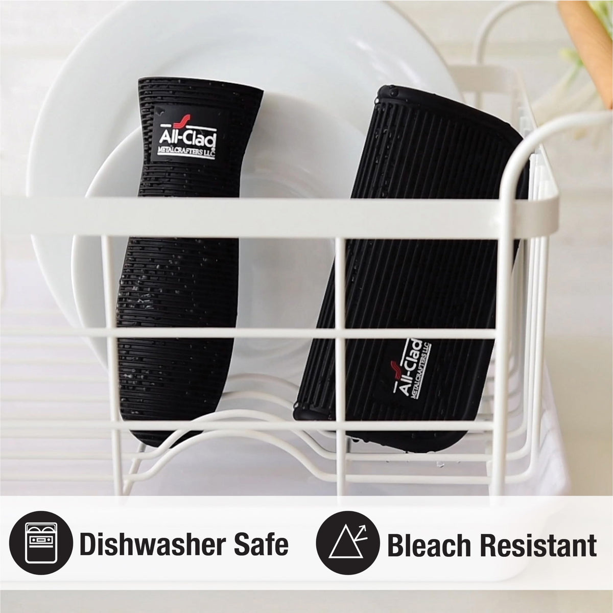 All-Clad silicone grip set is dishwasher-safe and bleach-resistant for easy cleaning