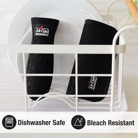All-Clad silicone grip set is dishwasher-safe and bleach-resistant for easy cleaning