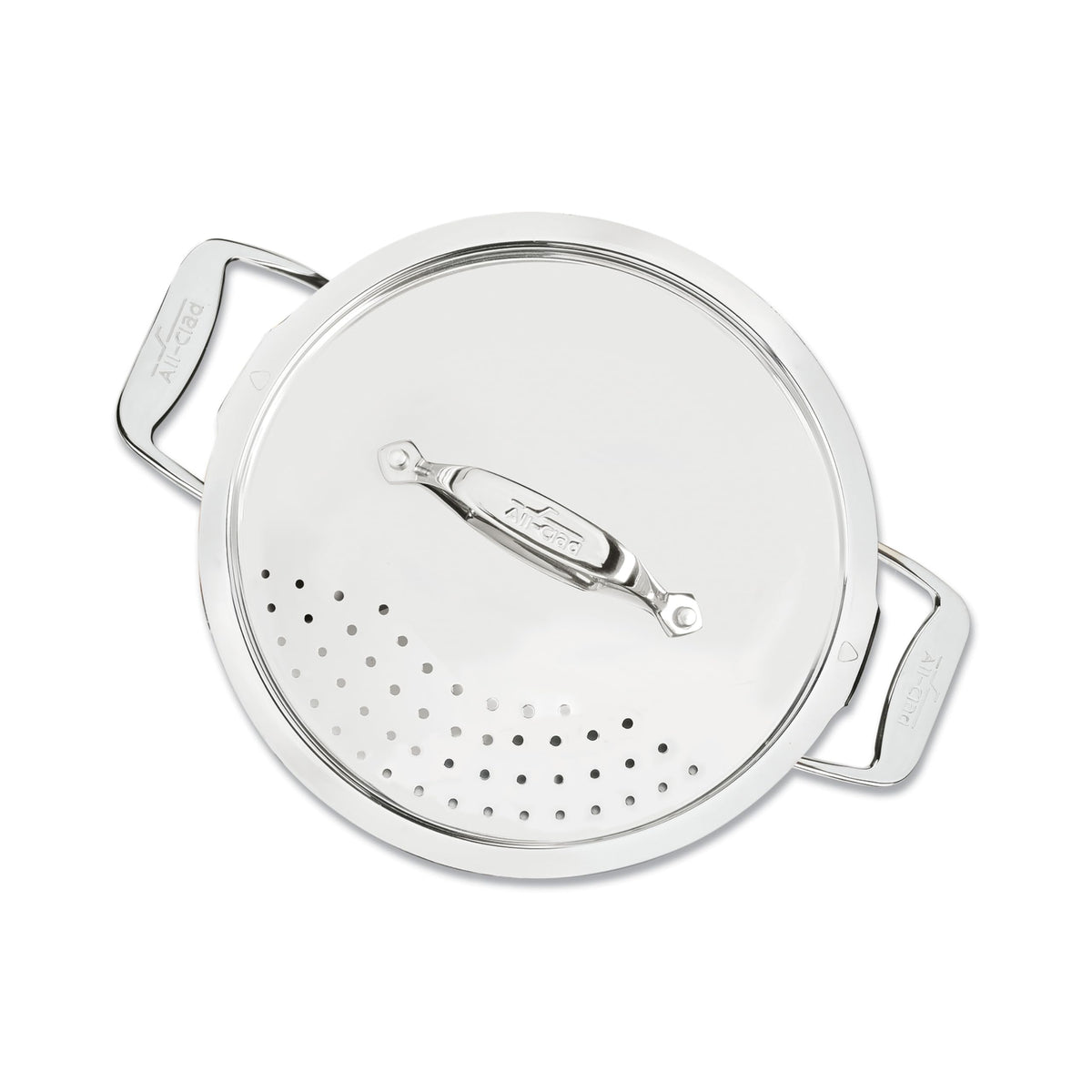 All-Clad Simply Strain wide handles for safe oven mitt grip