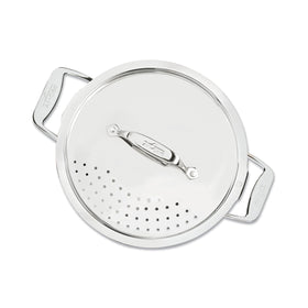 All-Clad Simply Strain wide handles for safe oven mitt grip
