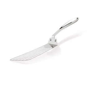 All-Clad slotted turner with angled edge for delicate foods and easy turning.