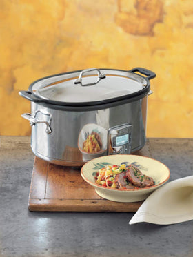 All-Clad slow cooker programmable LCD timer for precise cooking.