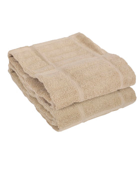 All-Clad Solid Kitchen Towels cappuccino folded for display, highly absorbent and soft.