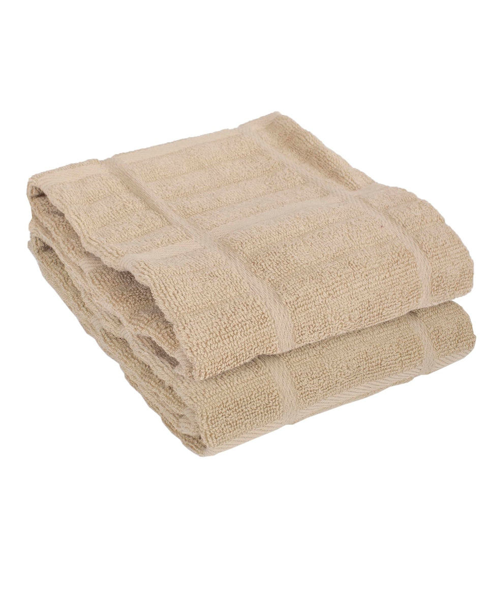 All-Clad Solid Kitchen Towels cappuccino folded for display, highly absorbent and soft.