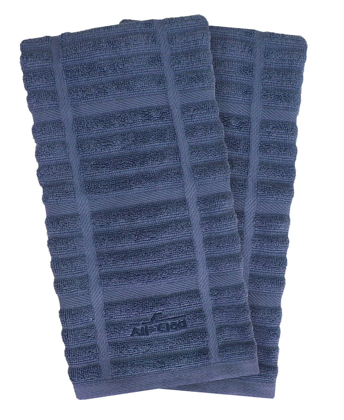 All-Clad Solid Kitchen Towels Indigo folded edge closeup, plush and durable for spills