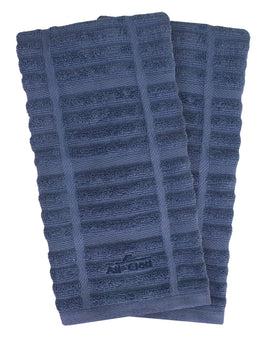 All-Clad Solid Kitchen Towels Indigo folded edge closeup, plush and durable for spills