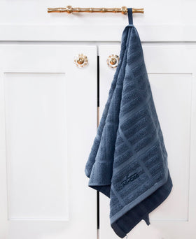 All-Clad Solid Kitchen Towels Indigo kitchen decor setup, coordinates with cookware