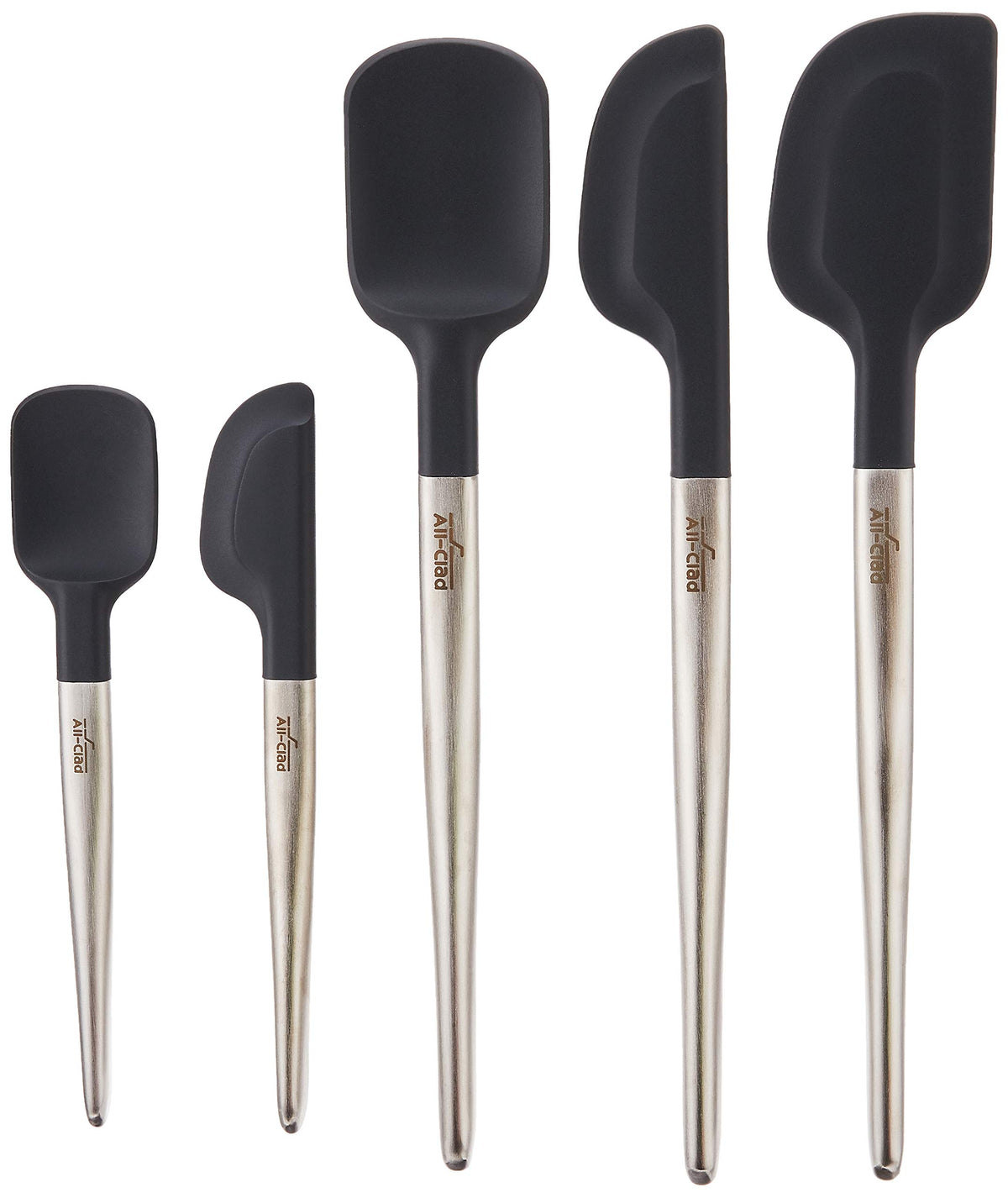 All-Clad silicone spatula head in use for smooth batter on nonstick cookware