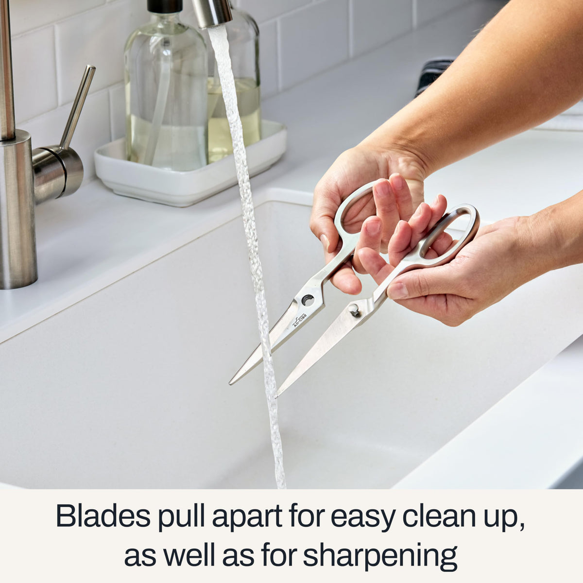 All-Clad cryo-hardened blades ready for tough cuts and durability.