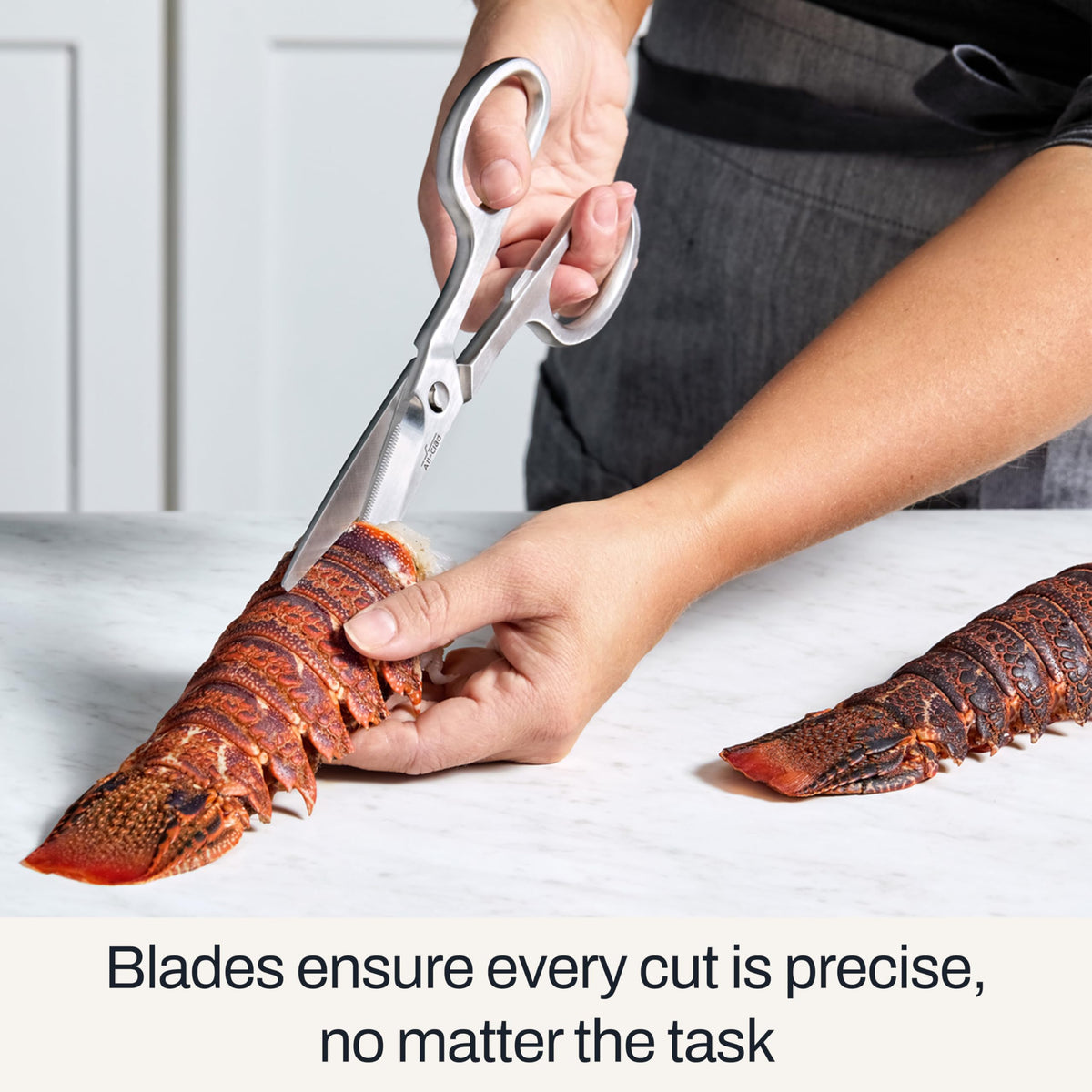 All-Clad shellfish-cutting demonstrating sturdy, reliable snips.