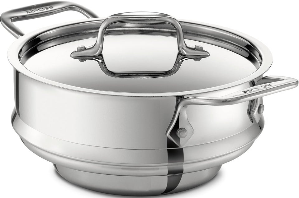 All-Clad 3-quart steamer with lid on a pot, retaining heat for flavor