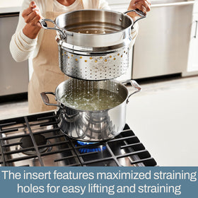 All-Clad stockpot insert wide and deep with secure handles.