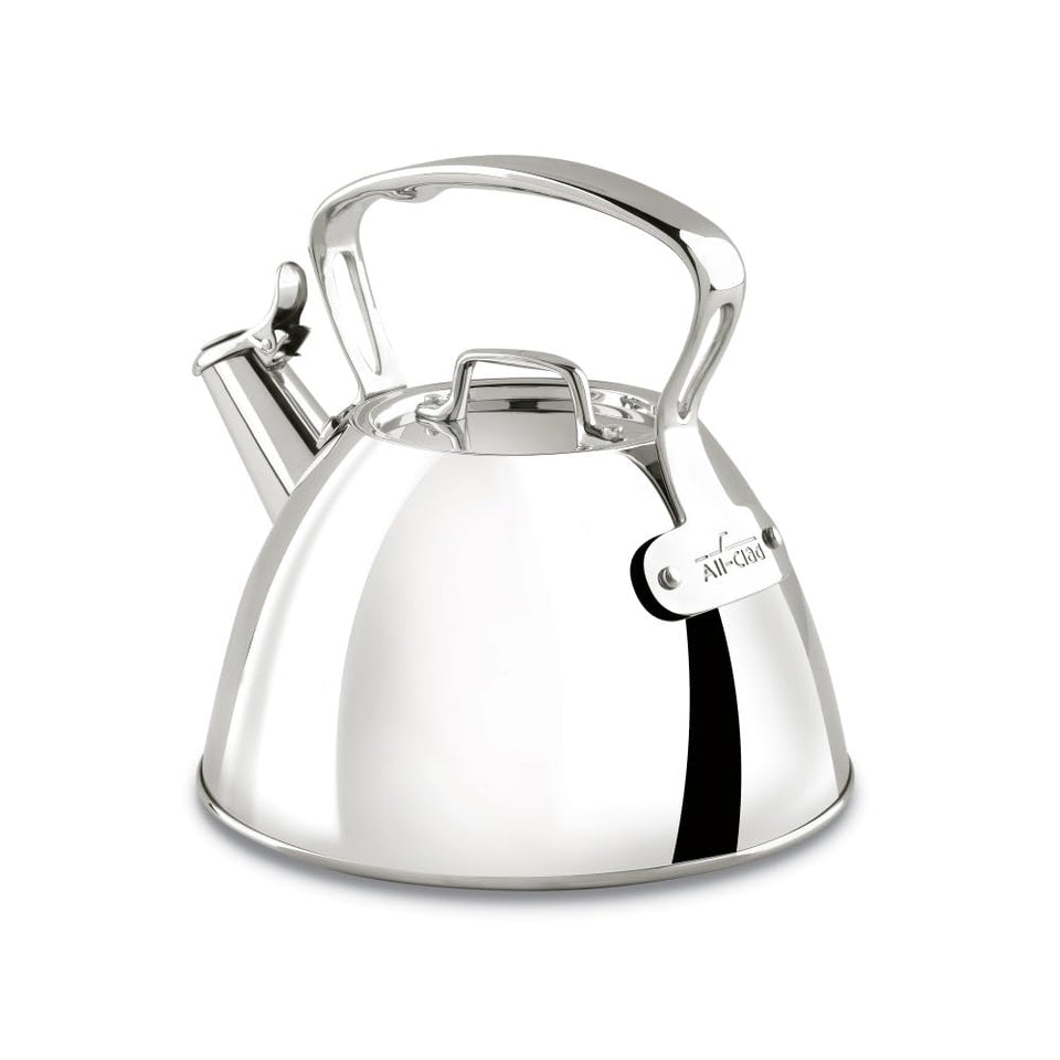 All-Clad tea kettle 2qt with visible fill line for accurate water measurement