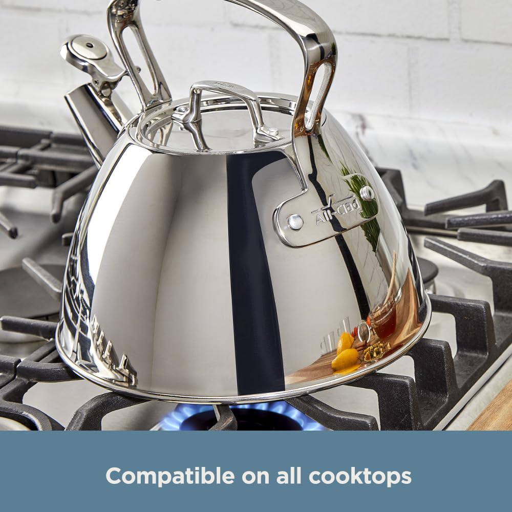 All-Clad induction-compatible tea kettle suitable for all cooktops