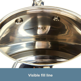 All-Clad kettle with riveted stainless handle for secure pouring