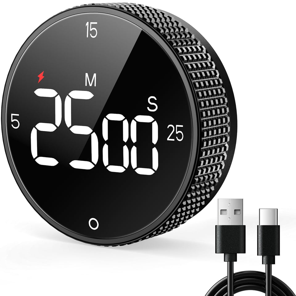 Allbean timer with magnetic back attached to fridge for hands-free timing