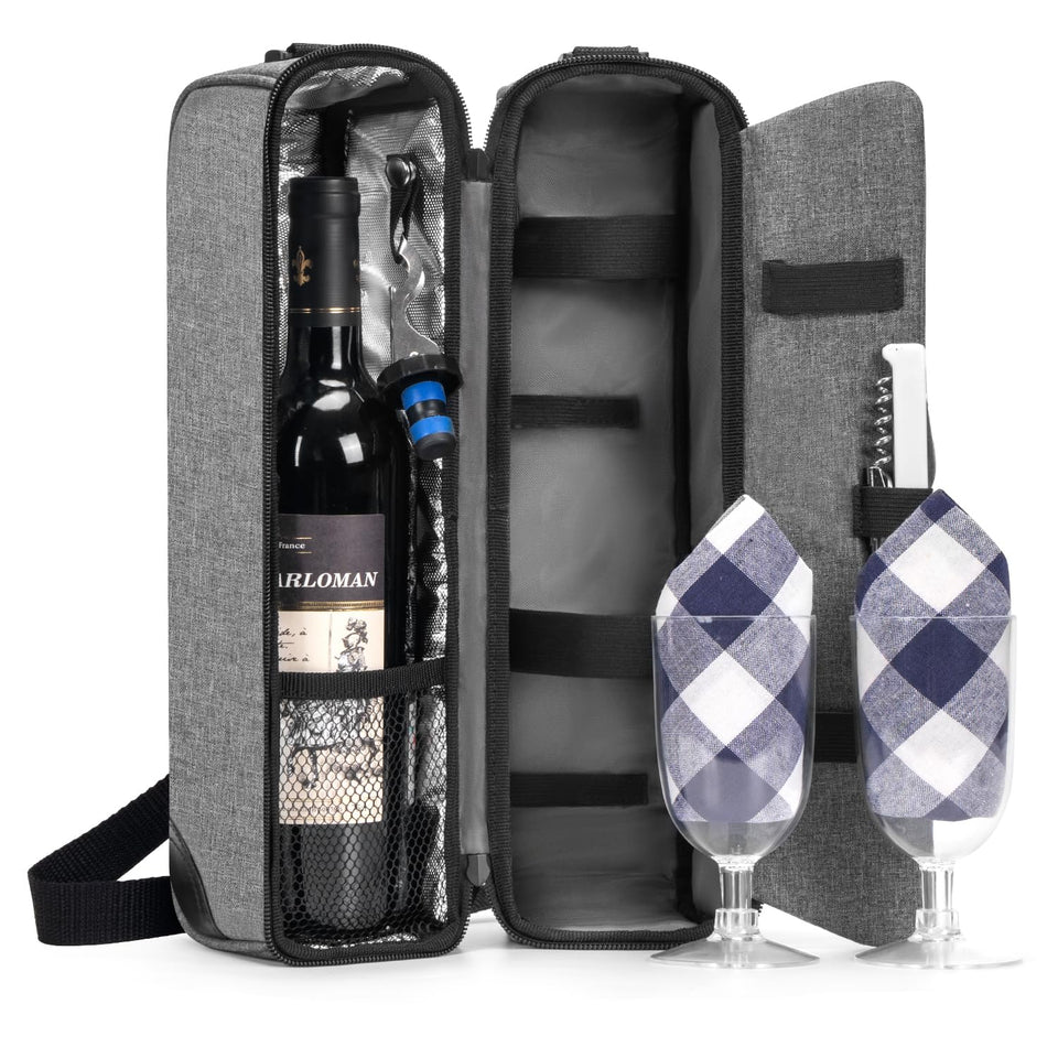 ALLCAMP Wine Bag with insulated cooler keeps two bottles cool on picnics.