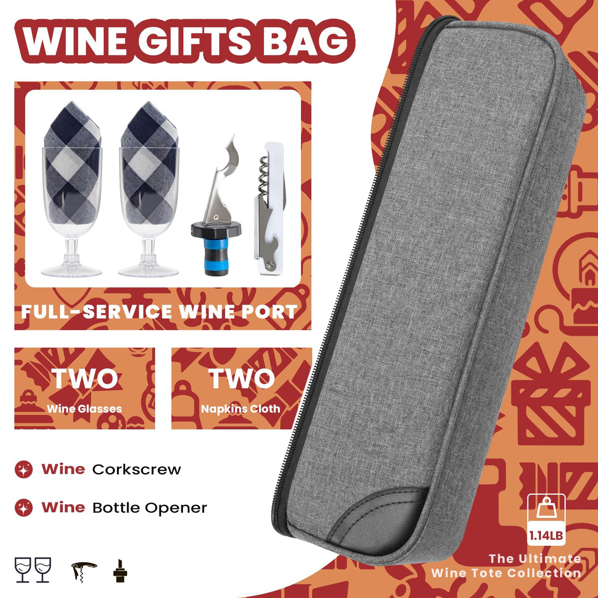 ALLCAMP Wine Bag features stainless steel corkscrew for effortless opening.