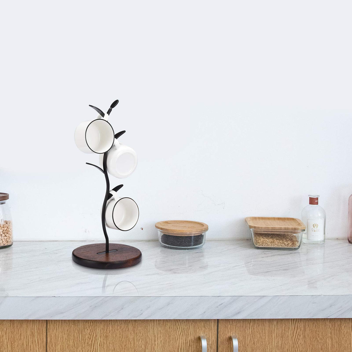 ALLCENER Versatile stand doubles as jewelry organizer when mugs are stored away.