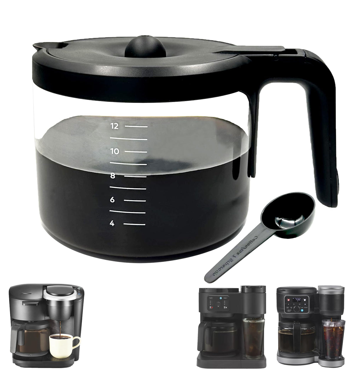 ALLCUP 12-cup glass carafe in borosilicate glass for durable heat resistance and clear visibility.