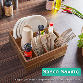 ALELION rustic acacia caddy suited for BBQs and picnics.