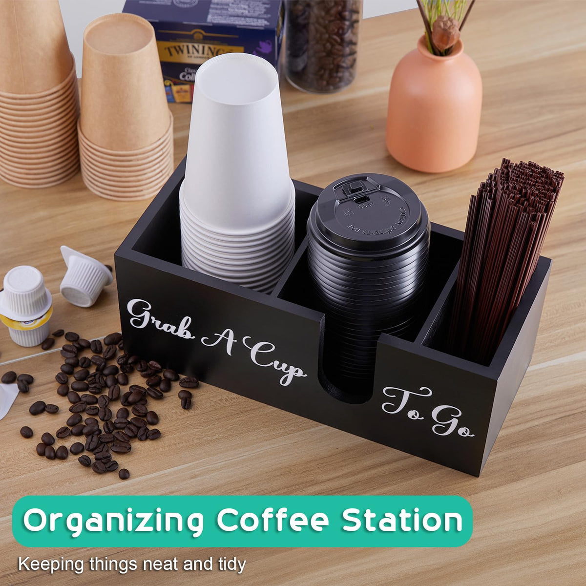 ALELION lid organizer neatly stores lids within reach at any beverage station.