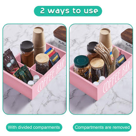 ALELION coffee station organizer pink wood side view shows compact footprint for small counters.