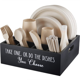 ALELION paper plate dispenser on countertop keeps plates within reach during gatherings.