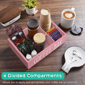 ALELION pink wood coffee bar decor top view adds rustic charm to any beverage setup.