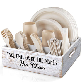 ALELION rustic white plate and utensil caddy with six compartments for organized serving.